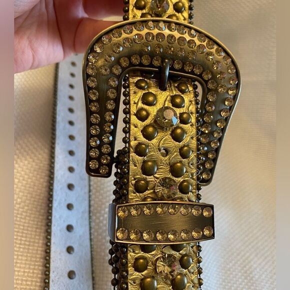 Western golden jeweled embossed leather bling fabulous belt large buckle main image 5
